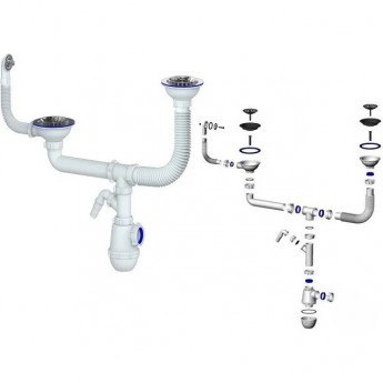 Сифон двойной GRANULA GRAND+ 3 1/2" телескопическая труба с поворотной чашей, круглый перелив, отвод (СН 3143-11-40) Сифон двойной GRANULA GRAND+ 3 1/2" телескопическая труба с поворотной чашей, круглый перелив, отвод (СН 3143-11-40)